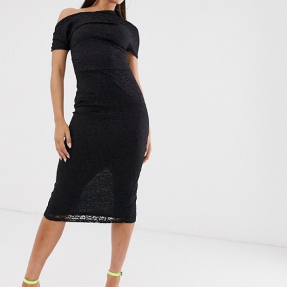 ASOS DESIGN pleated shoulder lace midi dress